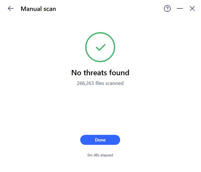 Aura Antivirus full scan results (no threats found)