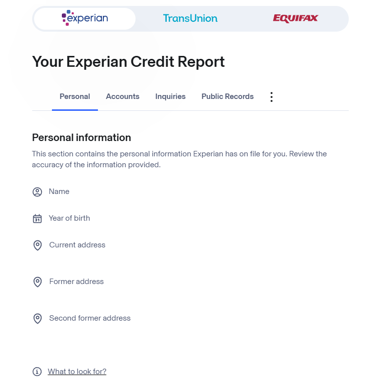 Aura page for Experian Credit Report