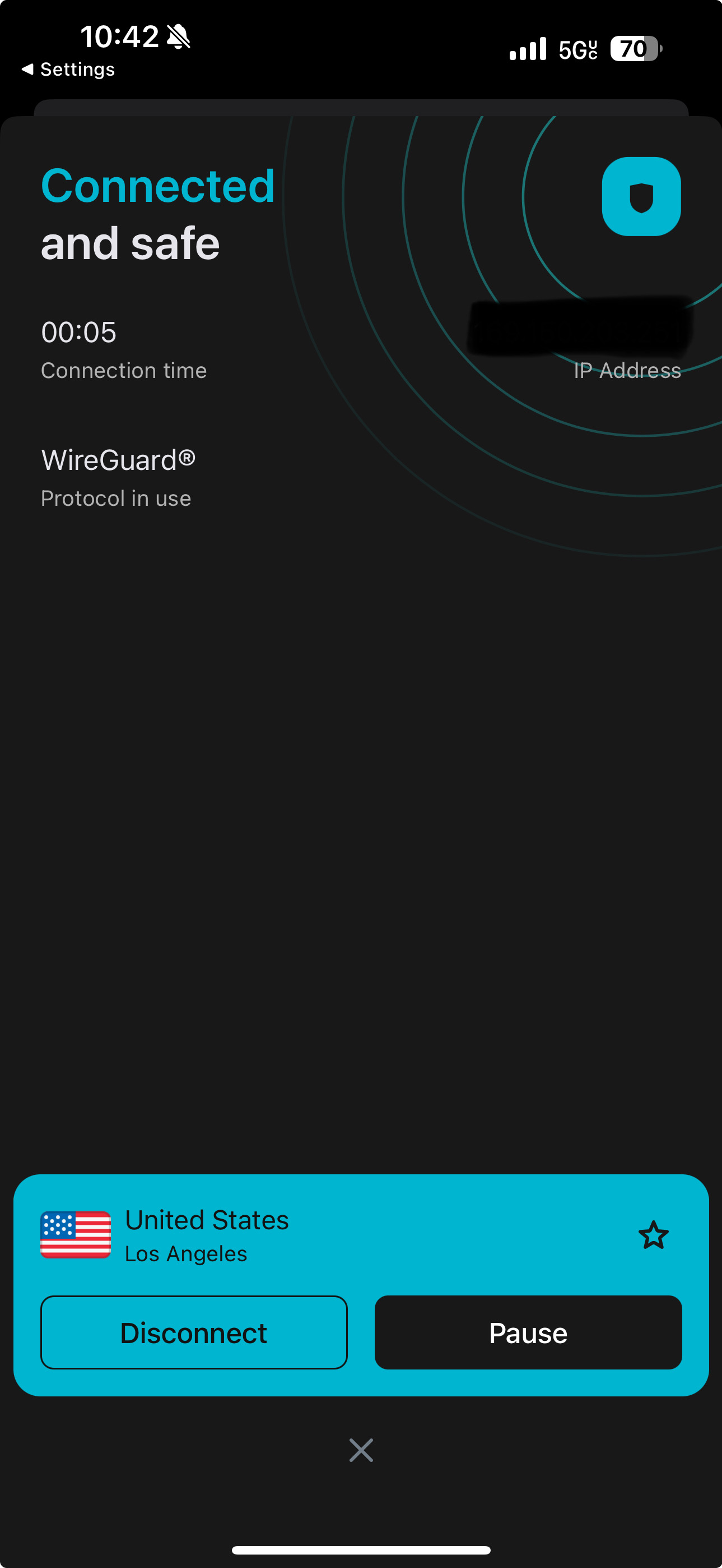 Connected to Surfshark VPN iPhone app