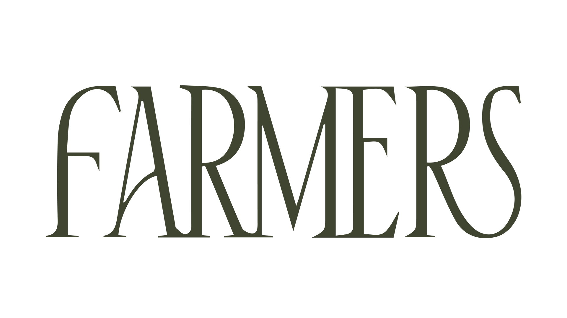 Logo of ‘FARMERS’ in bold, forest green sans-serif font, representing a stylish and modern brand identity connected to natural and sustainable values.