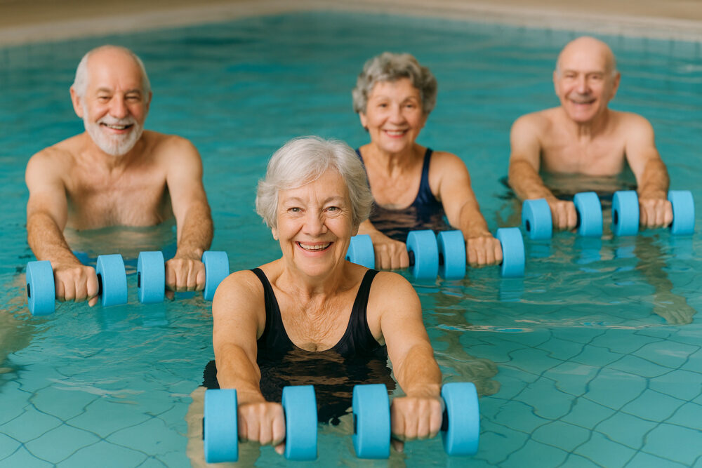 Mayores practicando aquagym