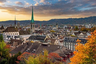 Panorama of Zurich with Fraumünster Church