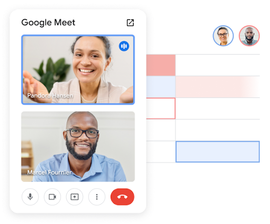 Two team members on a Meet call within Sheets
