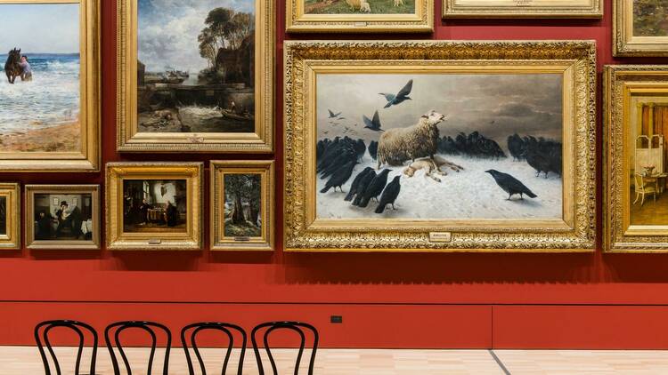 The 18th and 19th century salon gallery, featuring 'Anguish', a large painting of a very sad sheep surrounded by crows
