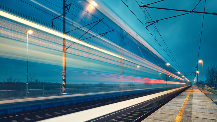 Train tracks at a station
