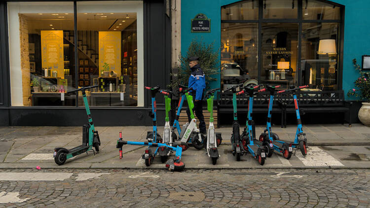 E-scooters on a street in Paris