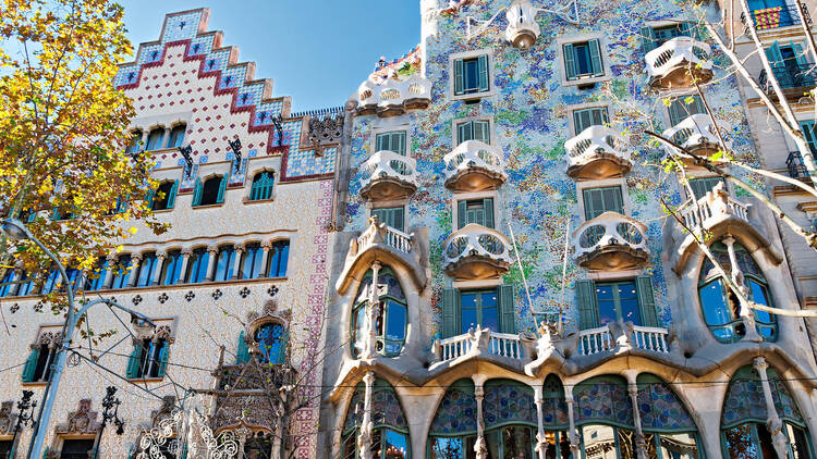 Casa Batllo and Casa Ametller Facades. They are major touristic attractions in Barcelona