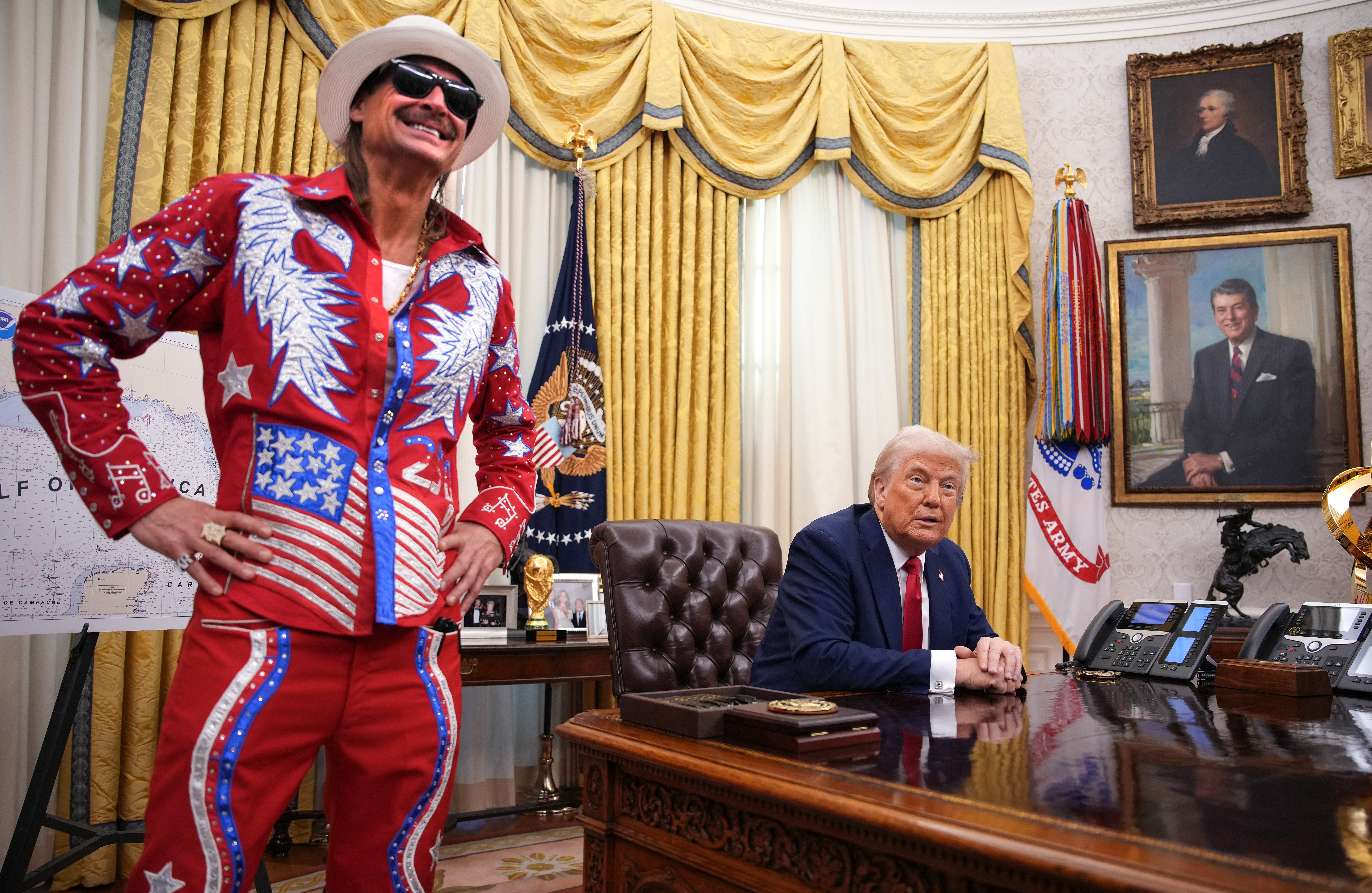 Kid Rock joins Donald Trump in the Oval Office for an executive order signing on March 31 2025