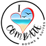 I Love Combate Beach Rooms & Suites logo feauting a heart filled with an image of the beach