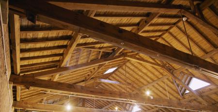 Timber pitched roof from the inside